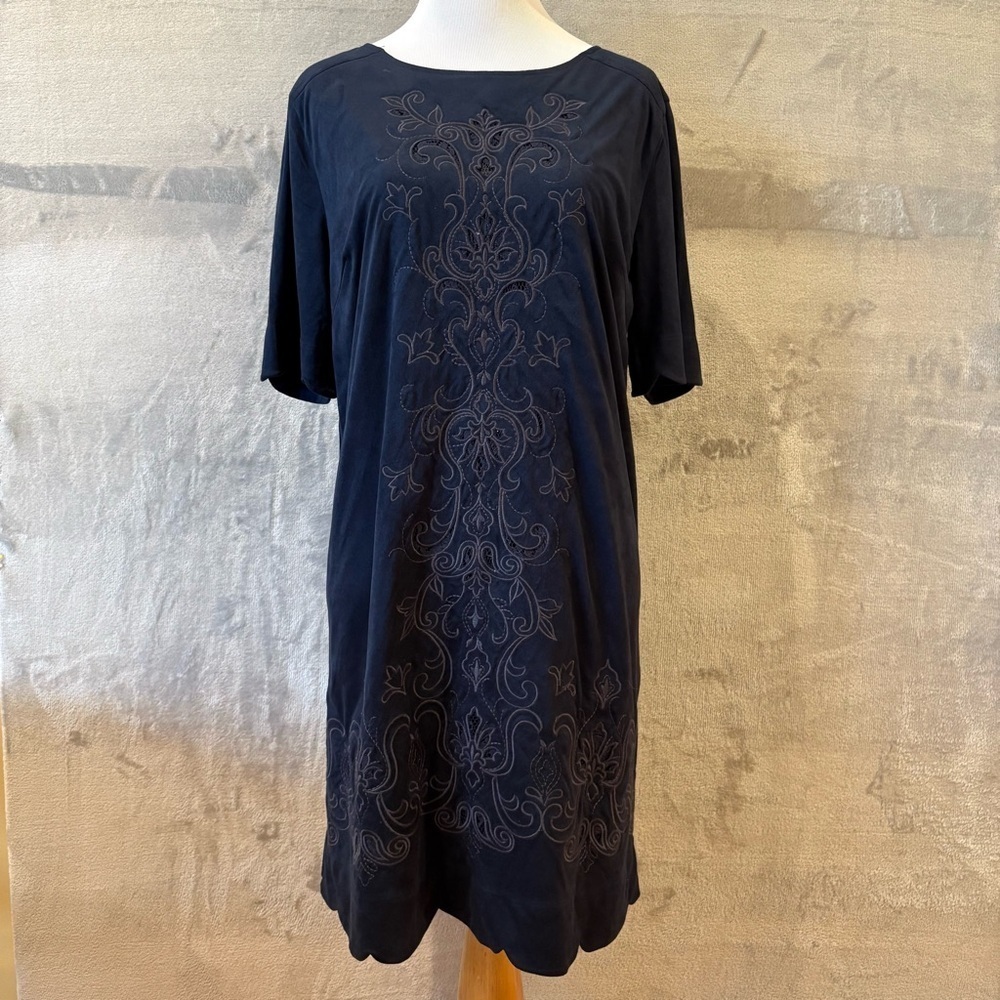 Whimsigoth Blue Velvet Embroidered Scallop Edge Mini Dress Sz M